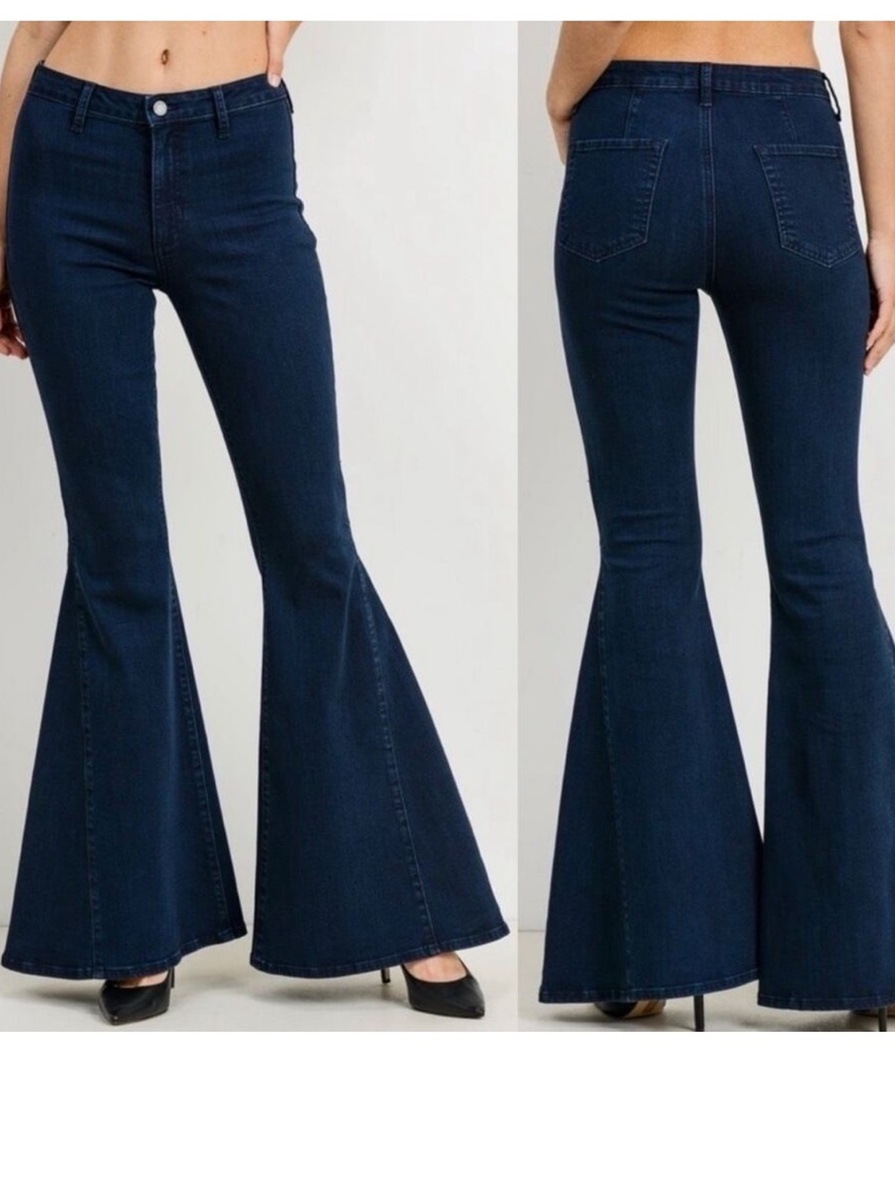 Just Black Denim High Rise Wide Leg Flare Bell Bottom Blue Jeans Dark Wash 29